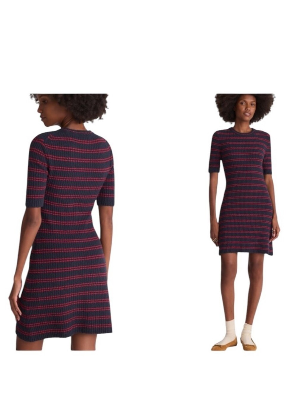 NWT Madewell Ribbed A-Line Mini Dress Navy Blue Red Stripe Size XS